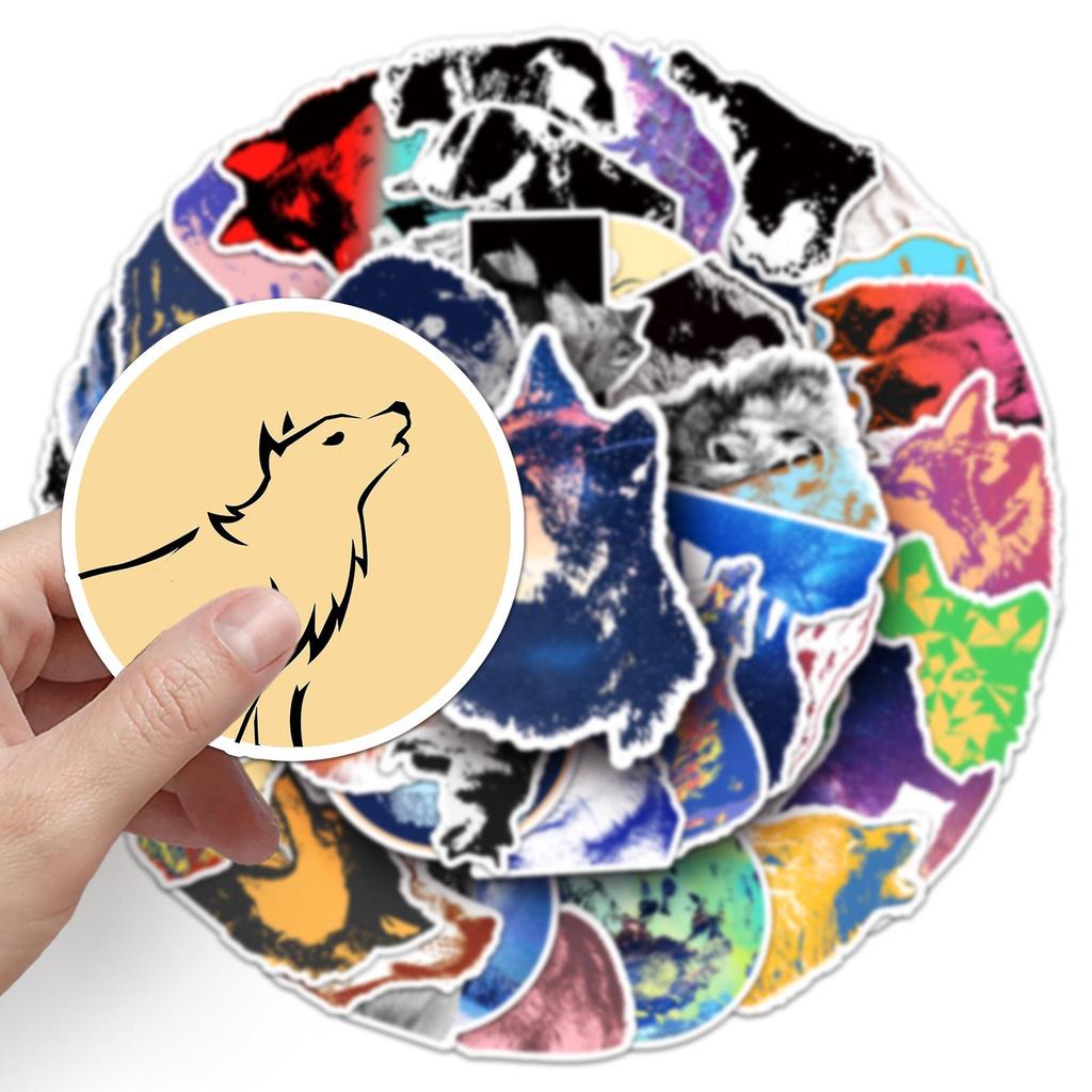 50 Waterproof Wolf Graffiti Stickers, Trendy Animal Designs for Skateboards, Water Bottles, and Suitcases