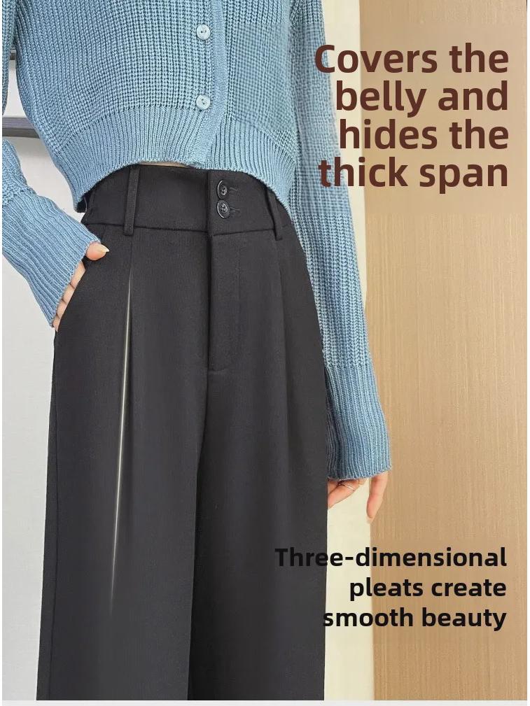 High-Waisted Woolen Wide-Leg Pants for Women: Velvet-Lined, Pleated, Slimming, Apricot Color, Perfect for Autumn & Winter