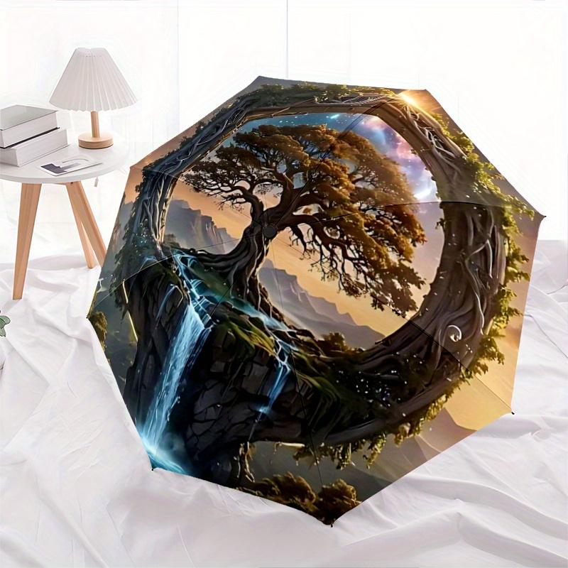 

1pc Fantasy Landscape with a Mystical Tree Automatic Opening and Closing Umbrella - Suitable for Various Occasions, Outdoor Activities, Lightweig
