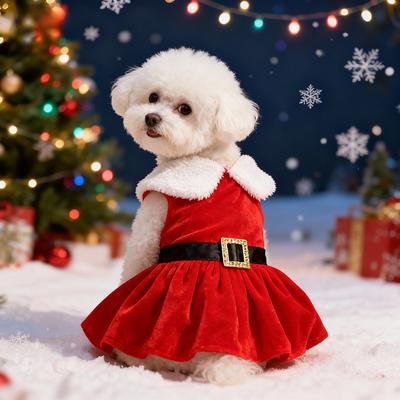 S-3XL Roupa de Natal Quente de Inverno para Cães Papai Noel Vermelho Roupas para Animais de Estimação Fantasias de Férias de Ano Novo Vestido de Princesa para Cão de Veludo Dourado