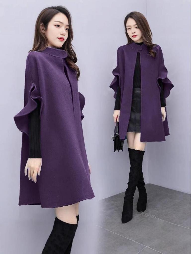 Women's Plus Size A-Line Wool Coat Cloak In Red – Mid-Length, Spring To Winter