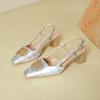 Baotou Sandals Women's 2025 New Summer Skirt Mid-heel Empty Single Shoes Silver French Thick Heel Square Head High Heels