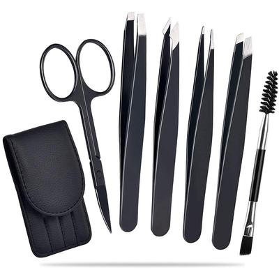 Juego de 6 pinzas profesionales de acero inoxidable, tijeras curvas para mujeres y hombres, pinzas de precisión para cejas y pelos encarnados