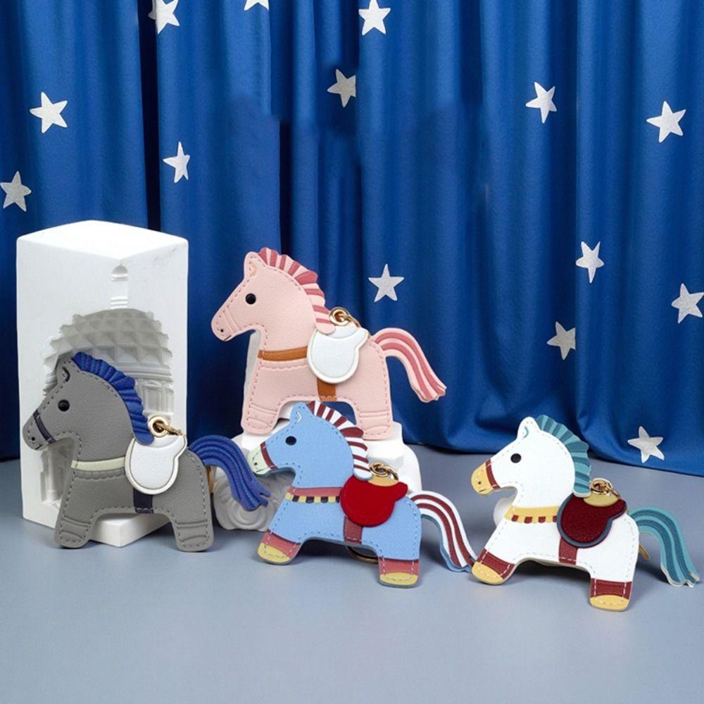 Leather Horse Keychain Access Control Card Holder Zodiac Pony Bag Hanging Year of The Horse