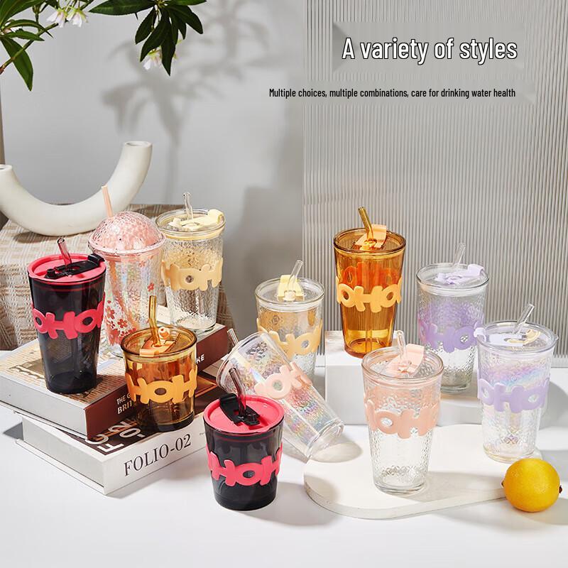 Light Luxury Glass Water Bottle with Straw