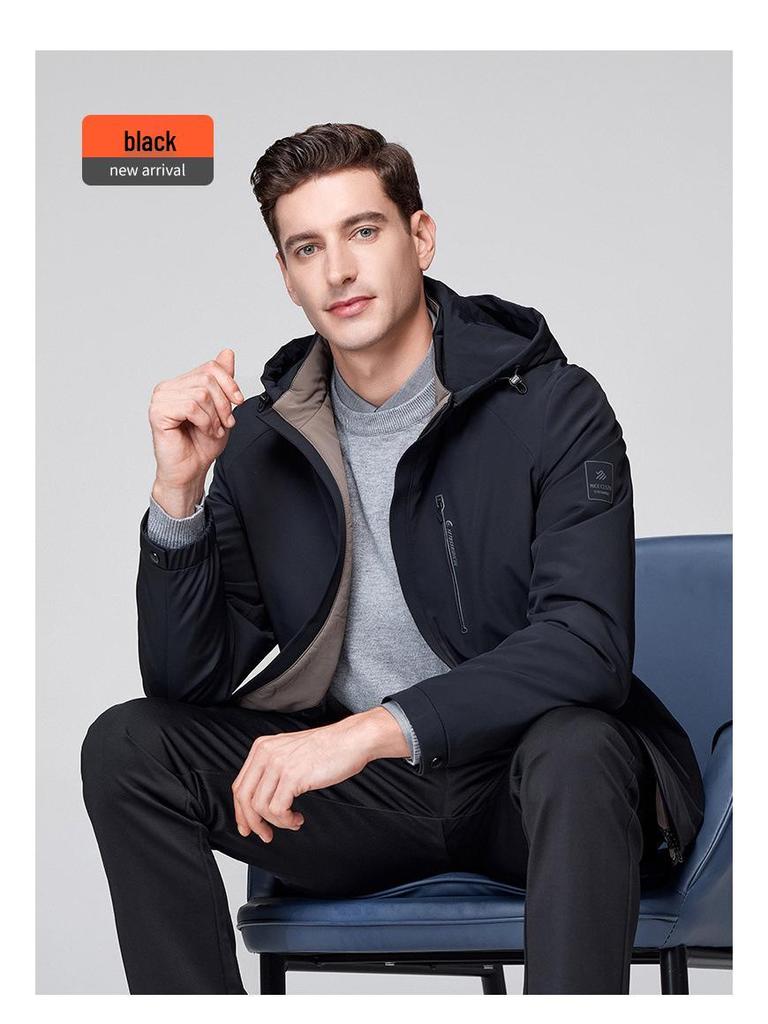 Men's Hooded Winter White Duck Down Jacket - Warm Middle-aged Business Outerwear