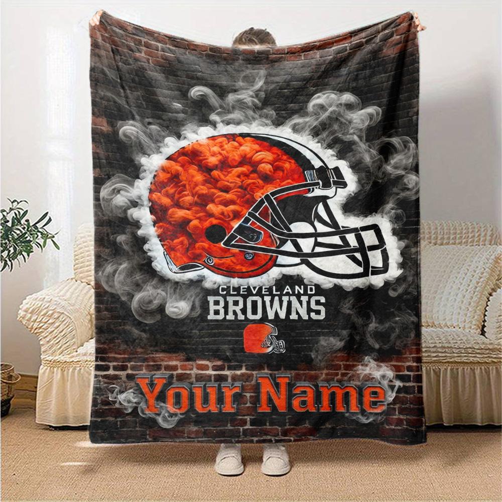 Name Custom Cleveland Browns Logo Print Flannel Blanket High Quality Warm Comfortable Cover for All Seasons Perfect for Gifts Home Decor