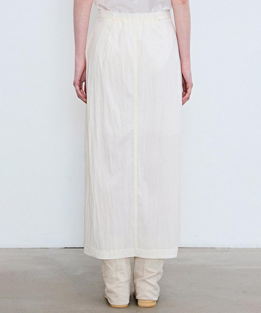 Nigaennikol Seersucker Slit Long Skirt_Ivory