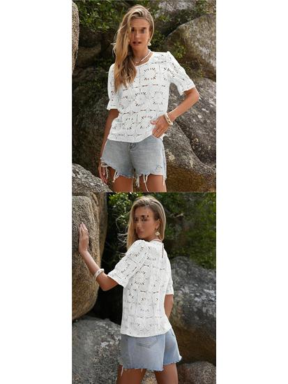 European American Women's Summer Lace Puff Sleeve Top TK2026