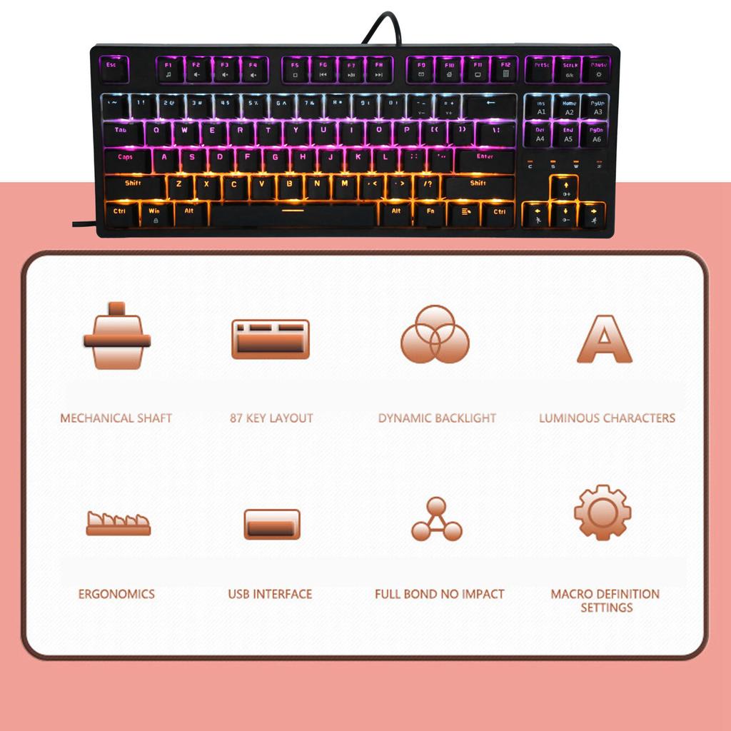 Daidai Computer Keyboard Wired Mechanical Red Shaft 87‑Keys STK130 for Game