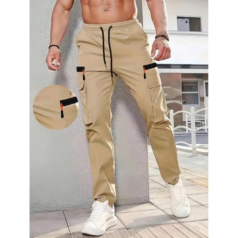 Men's Lightweight Cargo Pants Casual Slim Fit Joggers with Contrast Zipper