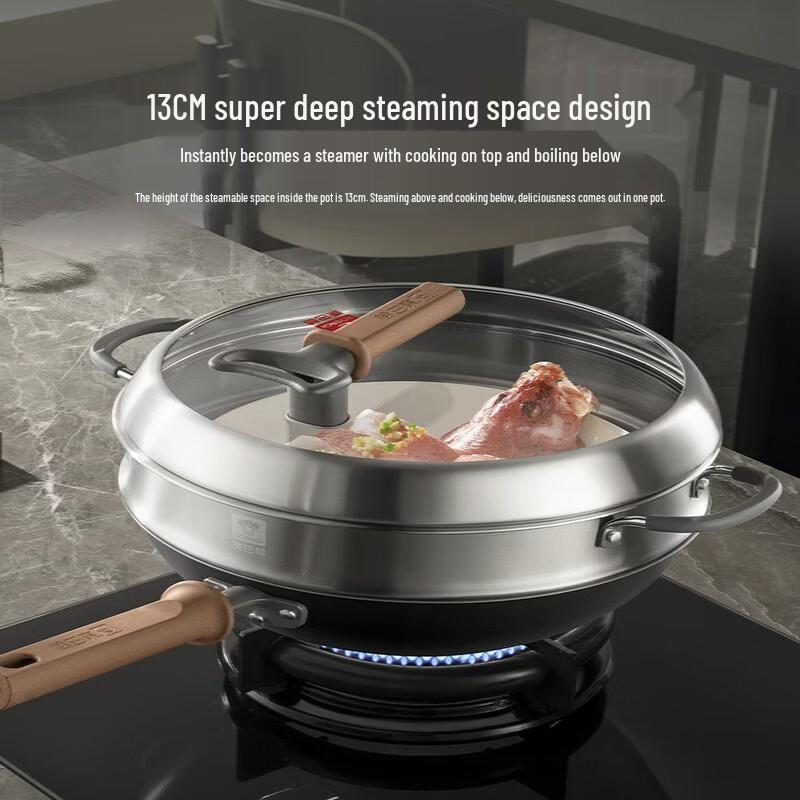 Kangbahe 32cm Titanium Iron Non-stick Wok Set