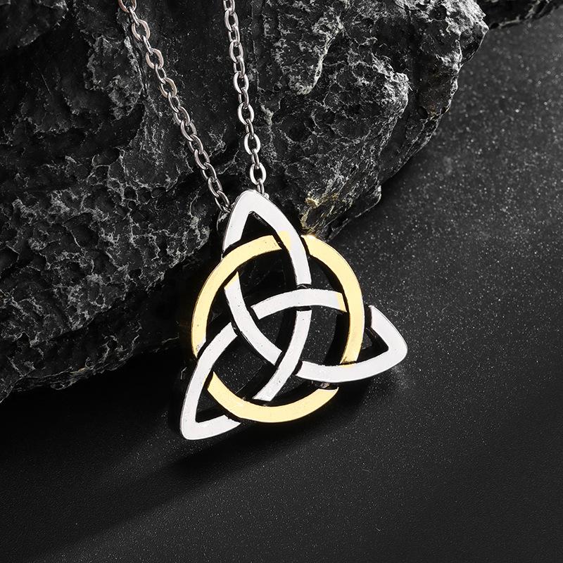 Versatile Celtic Retro Viking Triangle Men's Style Fashionable Star and Moon Fan-shaped Pendant Necklace