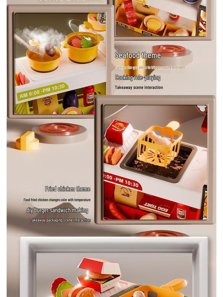 Kid's Interactive Mini Kitchen Set with Sound, Light, and Color-Changing BBQ and Seafood Grill Toys