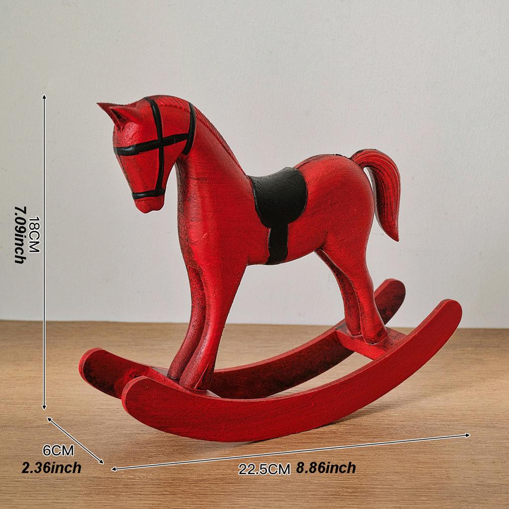 Rocking Horse Figurine European Retro Desktop Old Ornaments Home Decoration Wooden Crafts For Home Cabinet New Year Decoration
