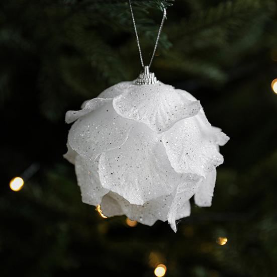 8CM White Foam Christmas Ball Ornament Snowy Holiday Decoration Lightweight Sequin Xmas Tree Hanging Pendant for Home New Year