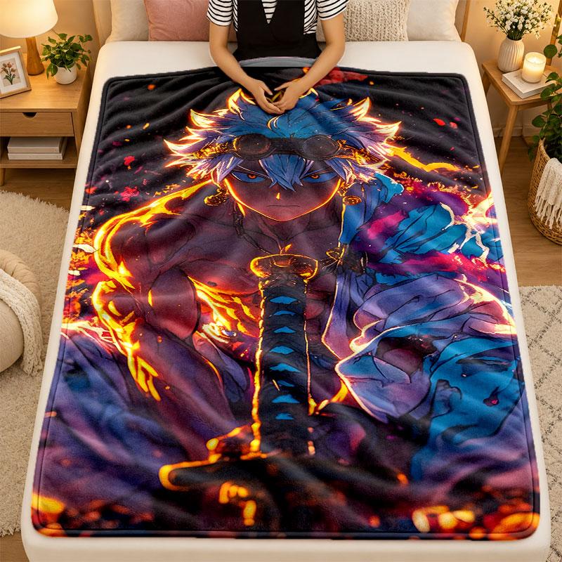Flannel BlanketBlack Clover Warm Soft Throw Blanket for Indoor Sofa Bed Living Room Use