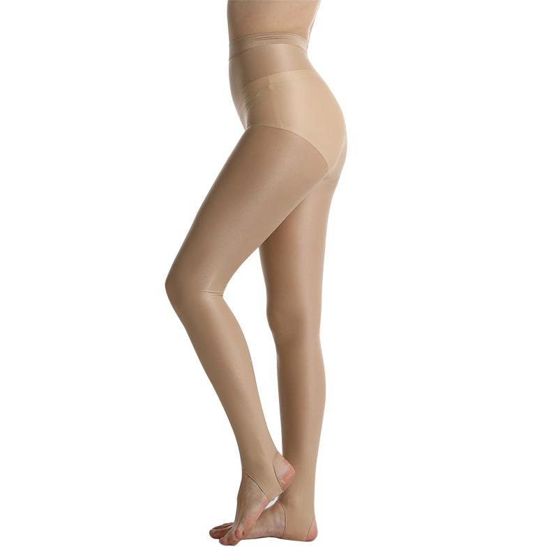 Collants à étrier Brillants Holographiques Scintillants pour Femmes Chaussettes Leggings Yoga Aérien Sexy Creux Transparents Leggings de Gymnastique Bodybuilding L beige