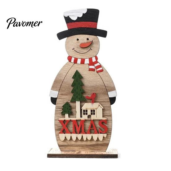 Handmade Tiered Wood Trays Nordic Style Wooden Christmas Ornaments, Cute Santa Claus/Snowman/Reindeer Party Home Accents Figurine for Holiday