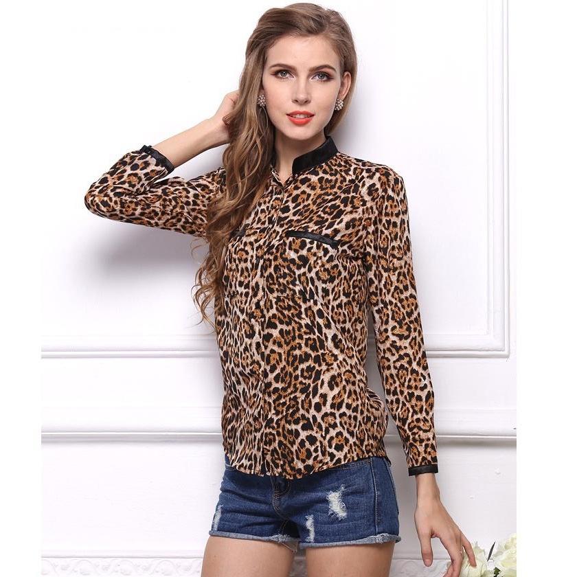 Wonderful New Women Leopard Print Chiffon Long Sleeve Slim Casual Blouse For Elegant Style