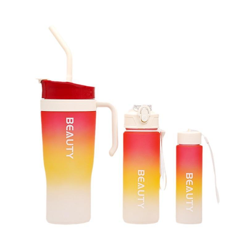 Durable Frosted Gradient Plastic Sports Water Cup Set