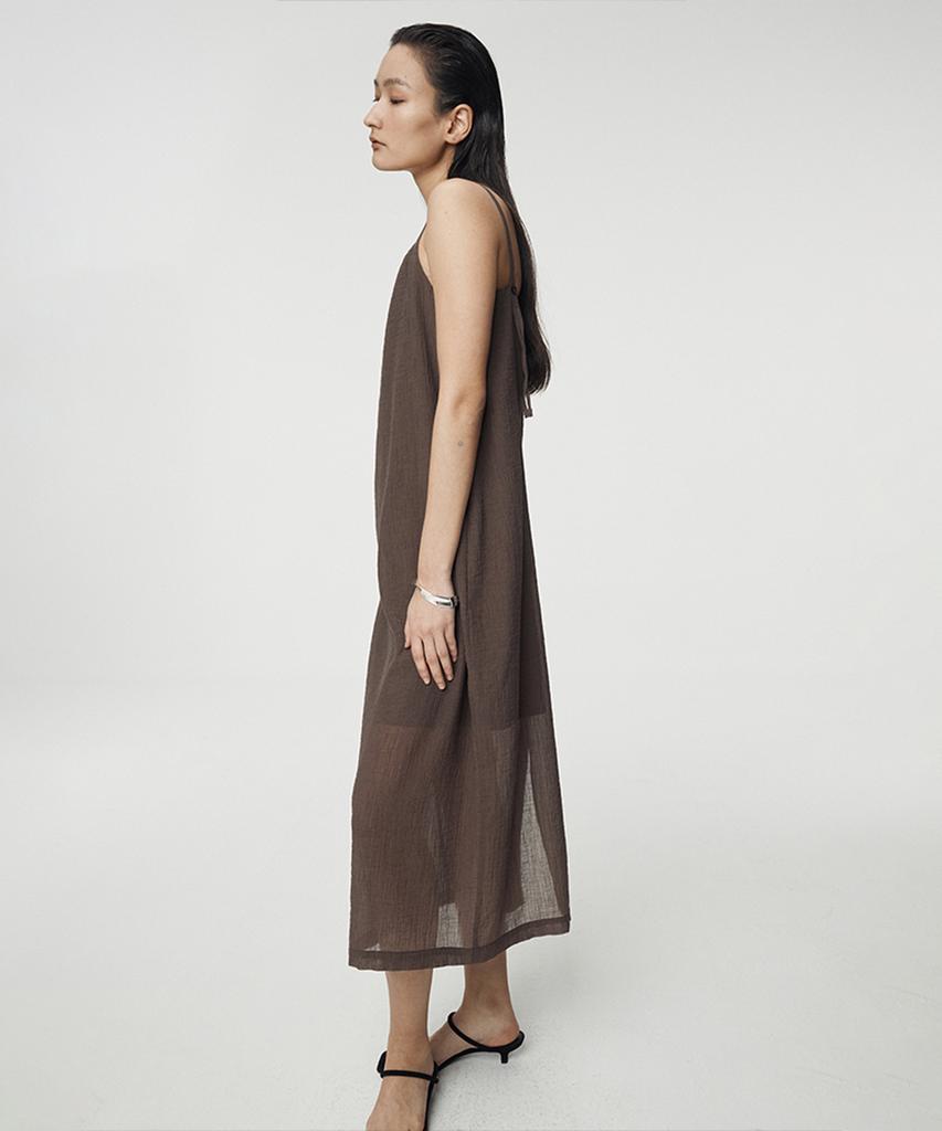 Umamung Crinkled Cotton Barrel Silhouette Dresses_Brown