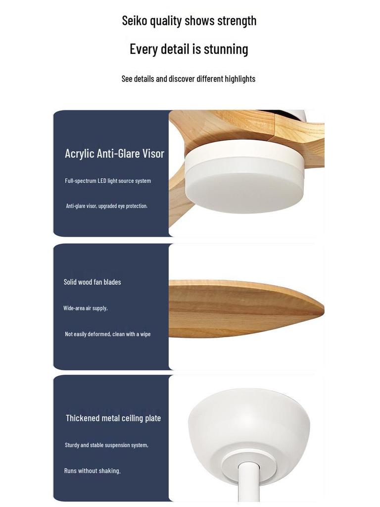 American Retro Ceiling Fan Light with Solid Wood Blades - Industrial Style LED for Restaurants