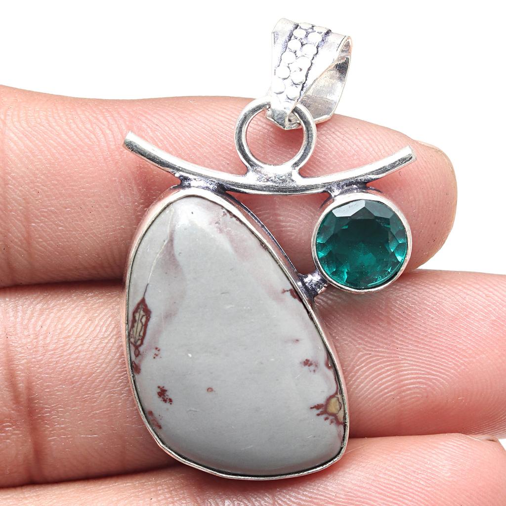 Pendant Designer Jasper Chrome Diopside Gemstone Silver Jewelry 2.5"