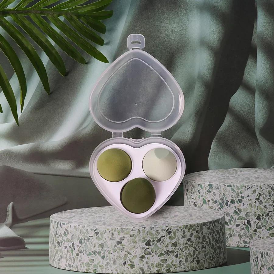 

3 шт., спонж для макияжа в форме сердца, косметическое яйцо, косметическая пуховка, мягкие спонжи для основы, пудра, женские аксессуары для макияжа, инструменты для красоты зелёный