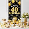Happy 40th Birthday Decorations for Men & Women, Black Gold 40th Birthday Banner Backdrop, 40 Years Old Party Decor, Fabric Photo Props Yard Sign