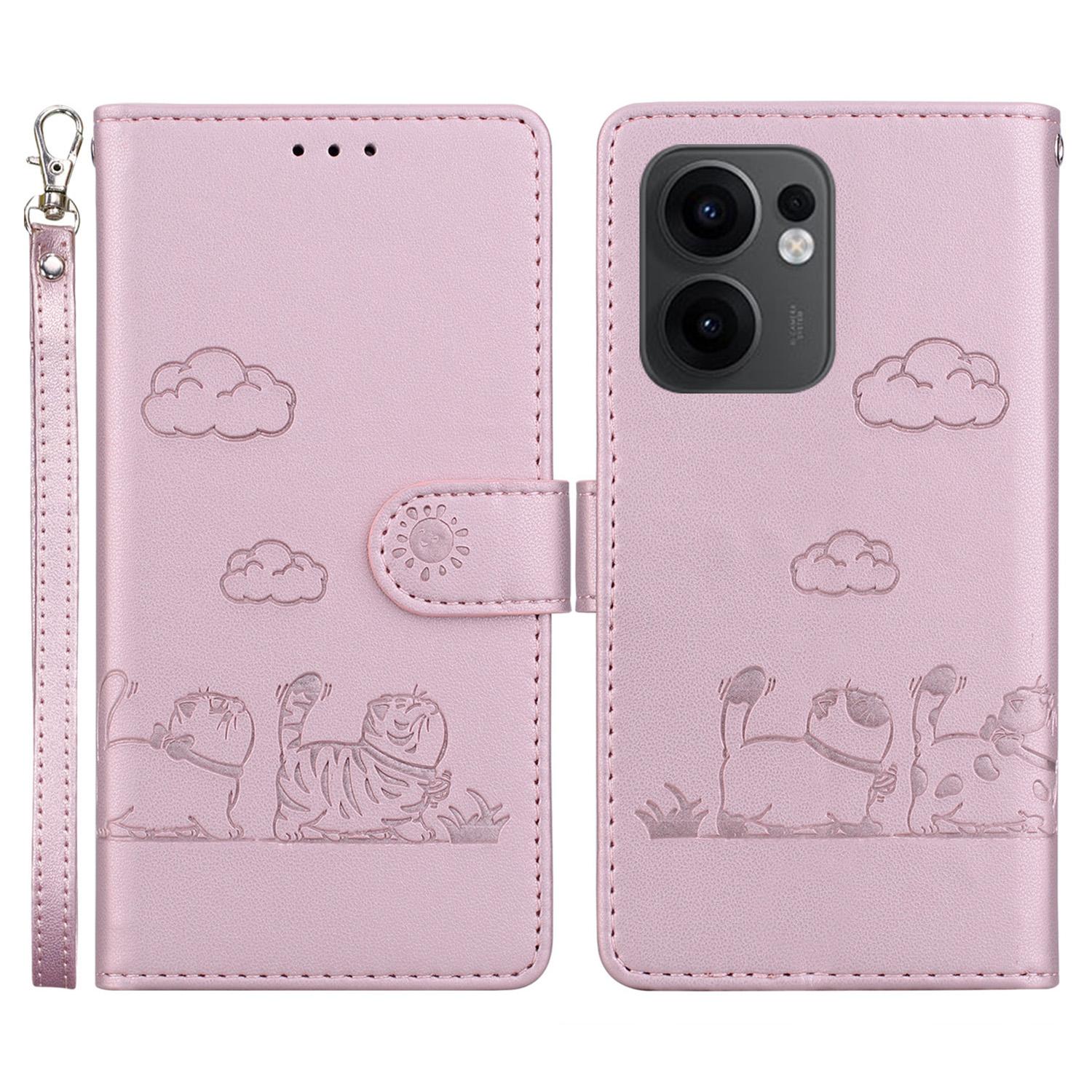 

For Oppo Reno13 F 5G Case RFID Blocking Kitten Pattern TPU+PU Leather Phone Cover Pink