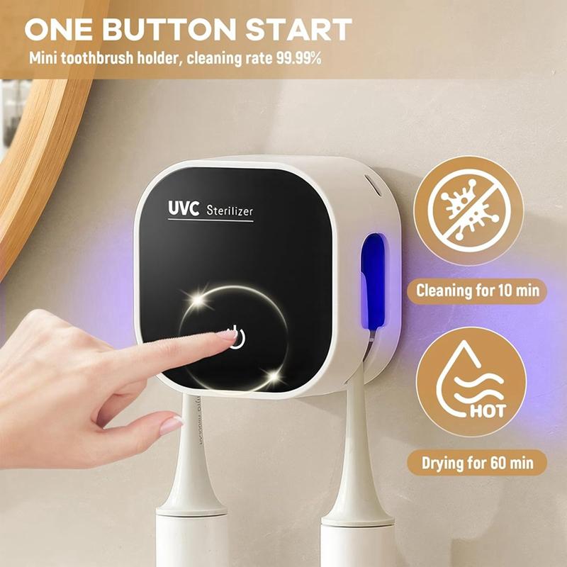 AT05-Suport periuță de dinți Montat pe perete Suporturi periuță de dinți cu 2 fante pentru periuțe Suport periuță de dinți electrică cu curățare și uscare