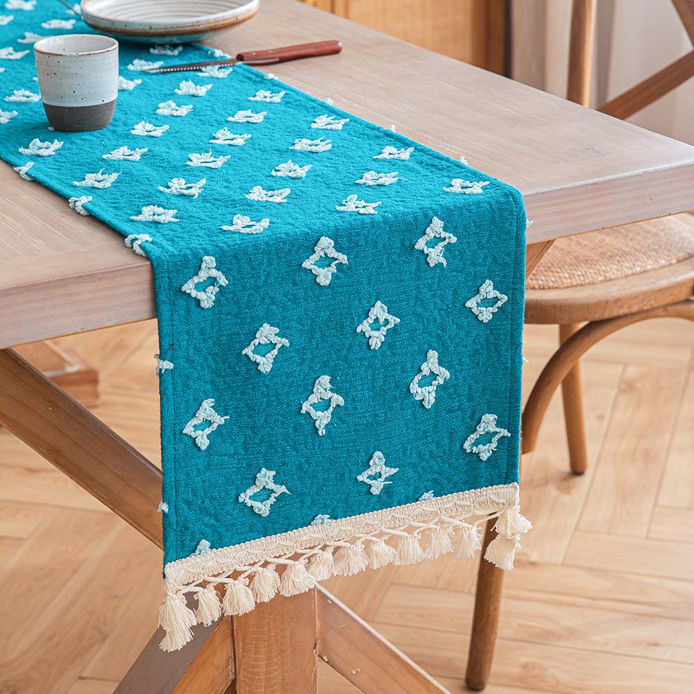 1pc Boho Table Runner for Home Decor Macrame Cream Yellow Farmhouse Table Runner with Tassels for Bohemian Dining Bedroom Decor