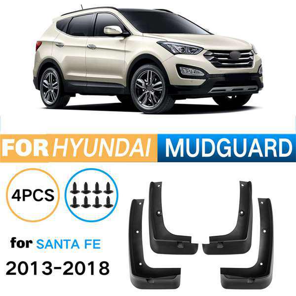 Hyundai Santa Fe Black Plastic Car Mudguard Flap Set