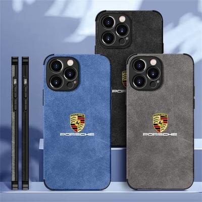 Materiale in Pelle scamosciata di Agnello di Lusso Per Custodia Telefono Porsche Per iPhone 16 15 13 14 12 Pro Max Mini 8 XR XS 16 Plus 15Pro MAX Adesivo