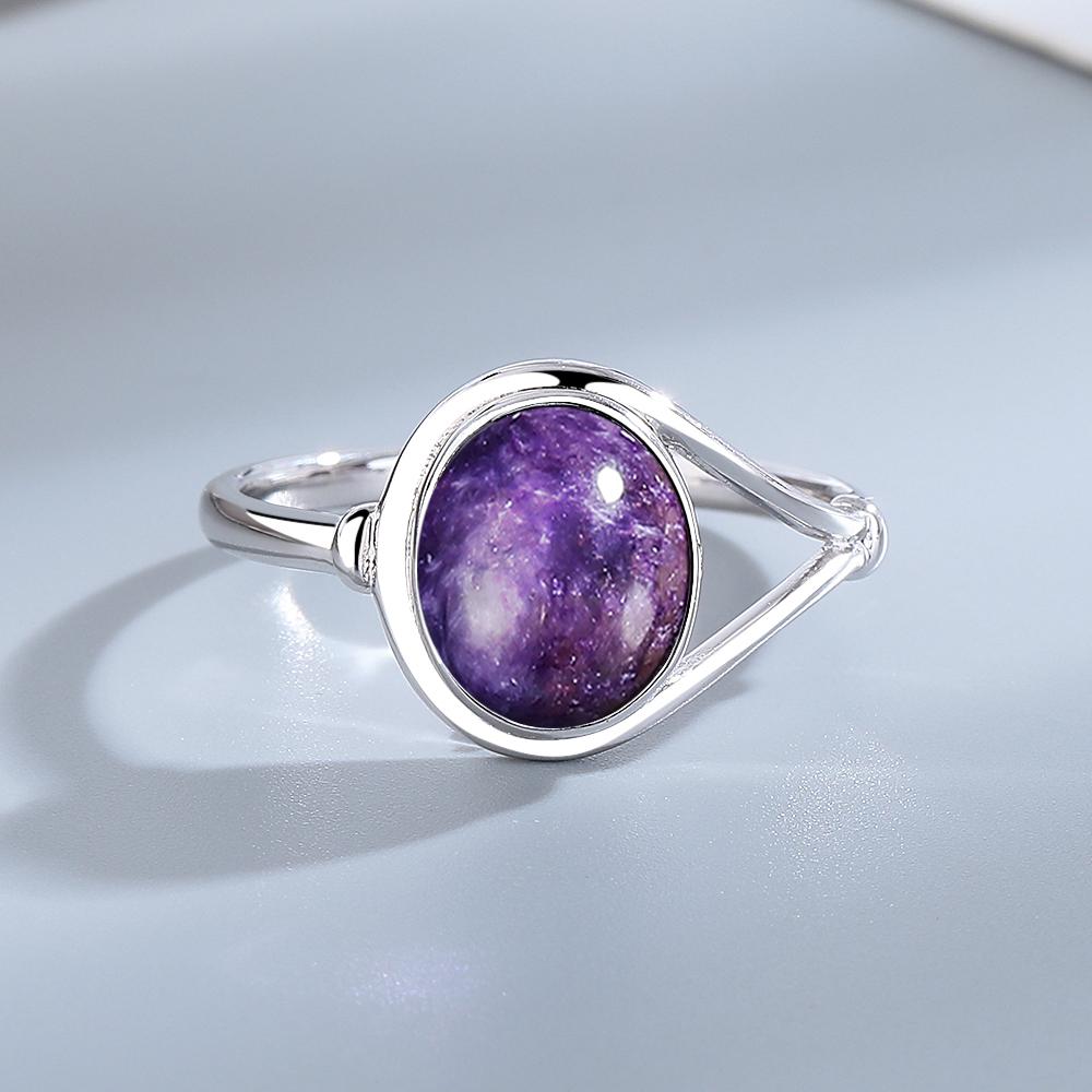 Dainty Natural Moonstone Ring 8*10MM Round Amethyst Agate Stone Vintage Silver Jewelry Ring For Women Party Anniversary Gifts