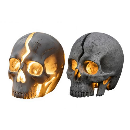 Gothic Theme Garden Statues Cracked Skull Solar Light, Halloween Glowing Outdoor Yard Decor, Spooky Waterproof Easy Installation Lawn Sculptures Lamp