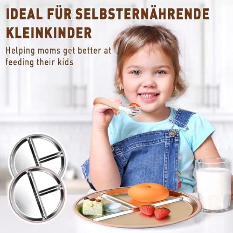 2-Pack Stainless Steel Suction Plate Baby Silicone Plate Set with 2 Forks & Spoons, BPA-Free Food-Grade Material | Dishwasher Safe | Easy To Clean