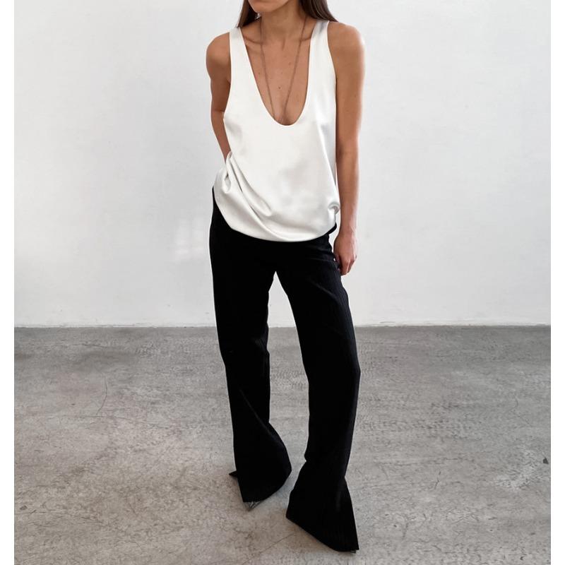 Womens Satin Deep V Neck Loose Camisole Summer Casual Top