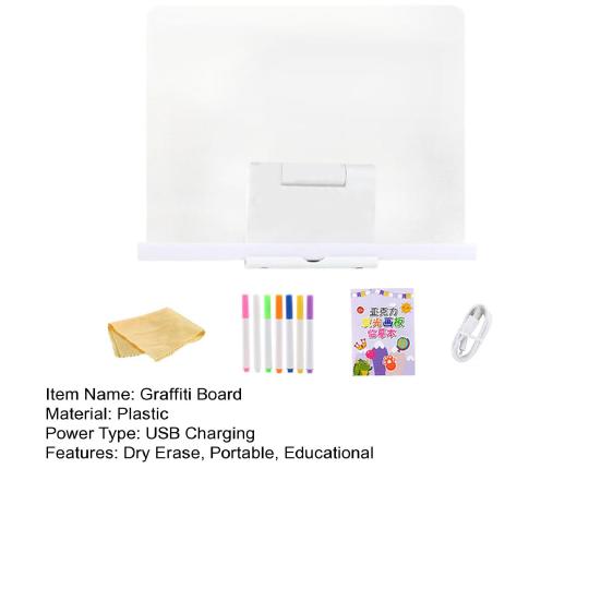 Kids LED Drawing Board with Book Markers Wipe Cloth USB Charging Light-up Dry Erase Board Office School Home Glow Doodle Note Board