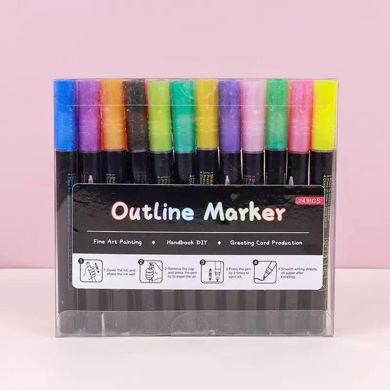 Dreamy Double-Line Outline Pens - 48 Colors for DIY Journaling & Colorful Christmas Highlights