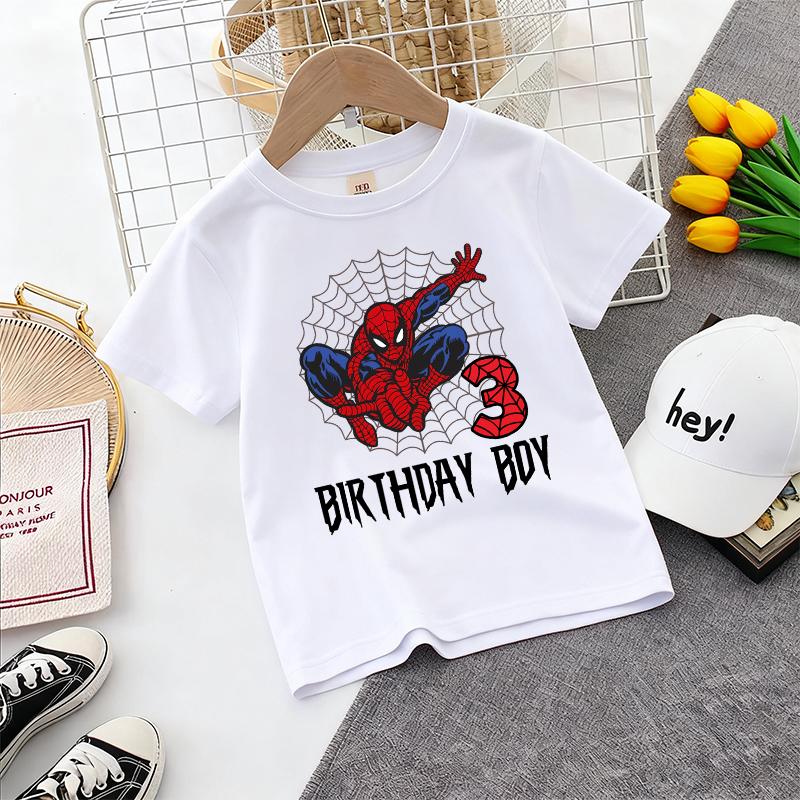 Spiderman Kids T-shirt,Teenager Birthday Number Print, Boy Cotton ShortSleeveTee,SummerSportStreetwear, Party & Game Gift