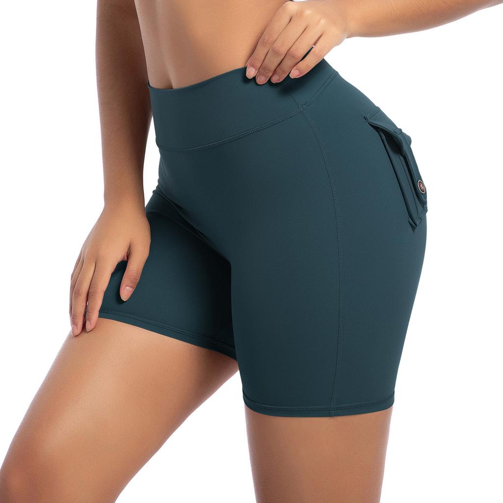 New Peach Hip Workwear Tight Shorts For Women, High Waisted Elastic Hip Lifting Button Yoga Pants, Quick Drying Running And Fitness Pants