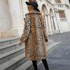 Ladies' New Autumn And Winter Leopard Print Suit Collar Mid To Long Imitation Fur Jacket Warm Coat
