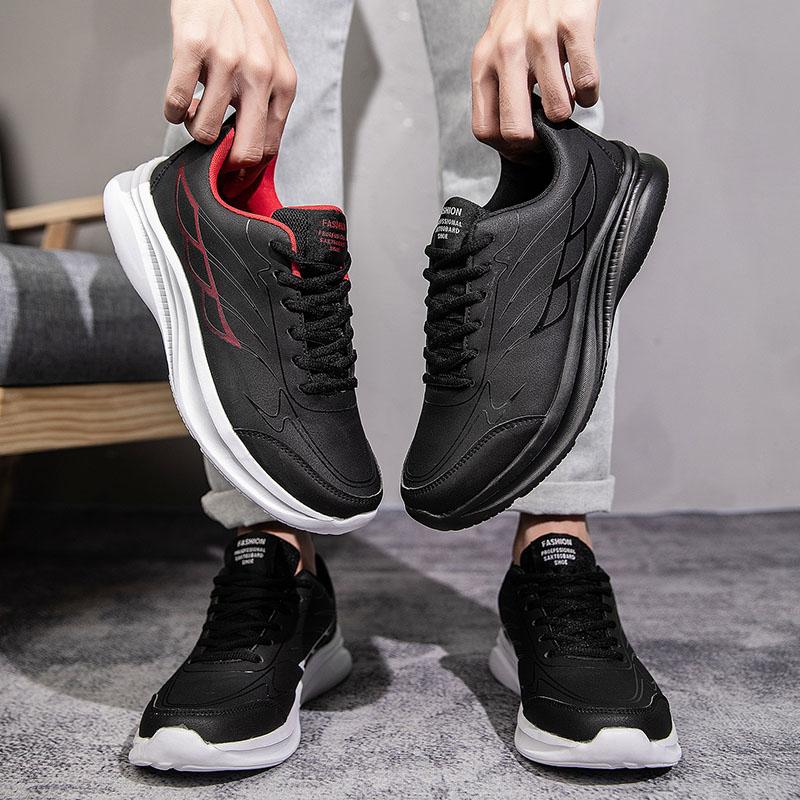 Fashion Men Sports Shoes Low Top Casual Vulcanized Shoes Men Soft Comfortable Breathable Sneakers for Men Zapatillas Hombre Leather Blac