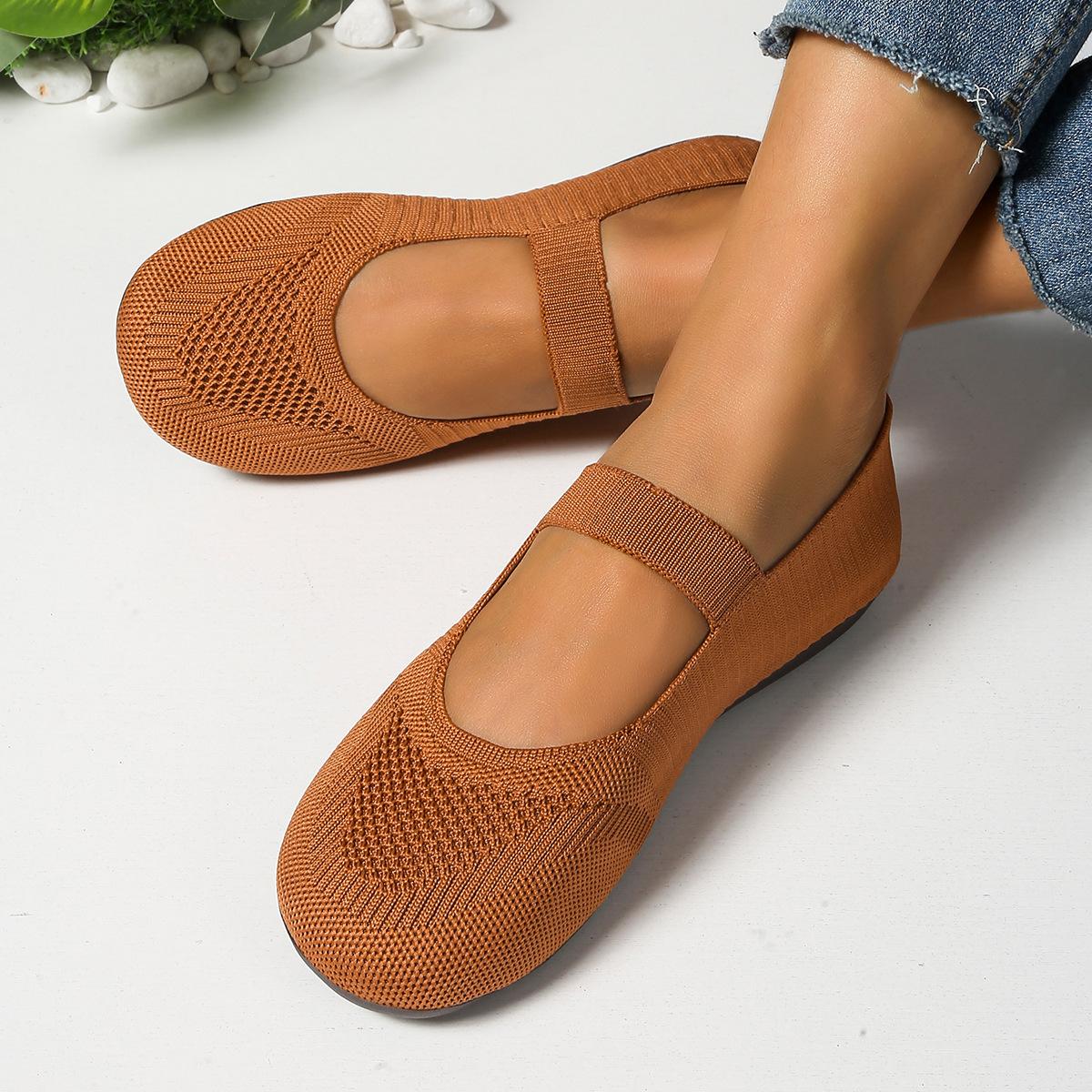 

Foreign trade new women s shoes fly-woven breathable shallow mouth single shoes women s knitted mesh large size flat bottom four-season work s 43 коричневый