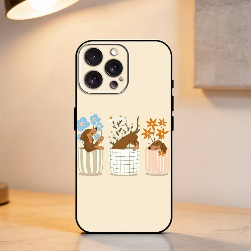 C-Cute Dachshund Phone Case For iPhone 17,16,15,14,13,12,11 Plus,Pro Max,XS,Soft Silicone Black Cover