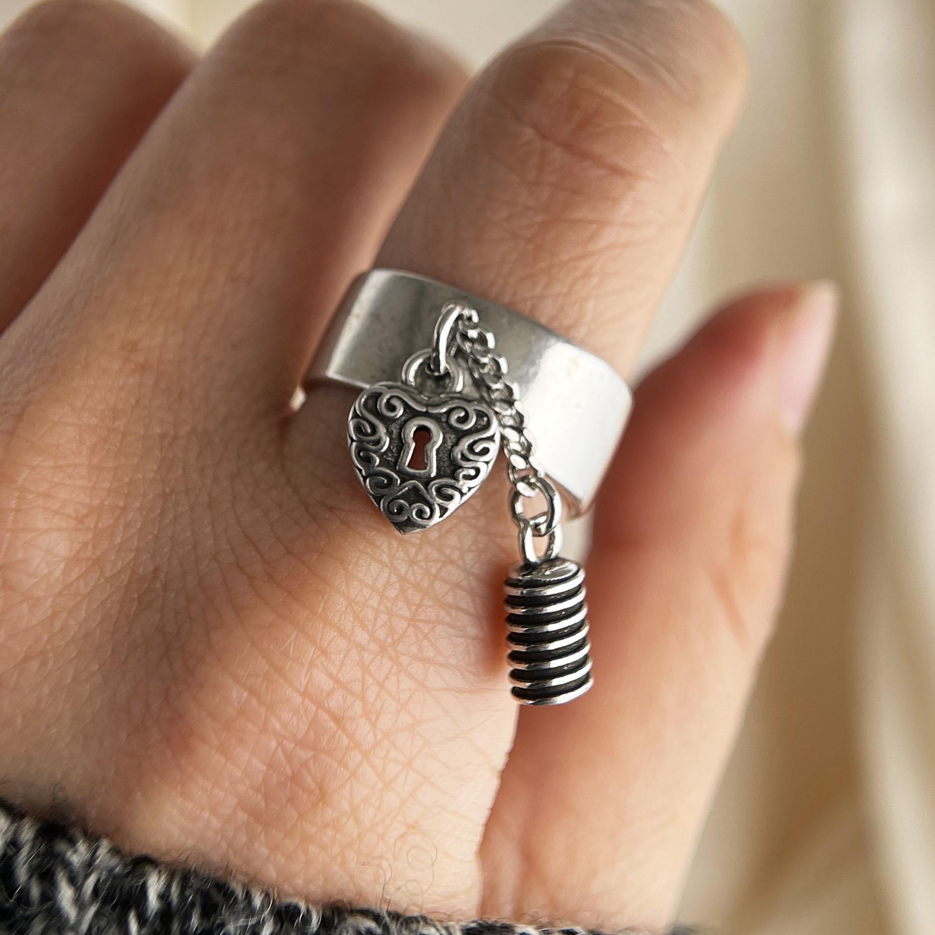 

925 Sterling Silver Rings for Women Couple Minimalist Handmade Simple Heart Tassel Ring Fine Jewelry Gift Prevent Allergy resizable