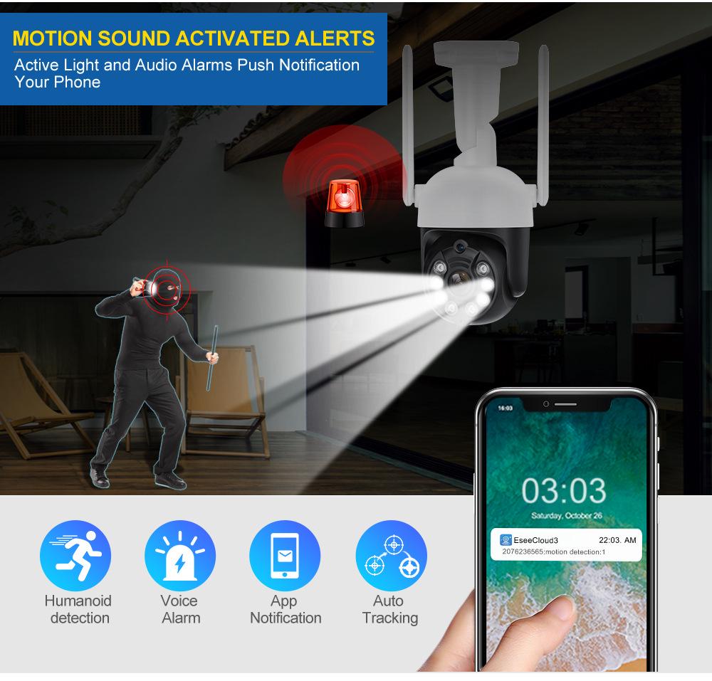 3MP PTZ Wireless Surveillance Kit: 360° Full-Color Night Vision & Two-Way Audio