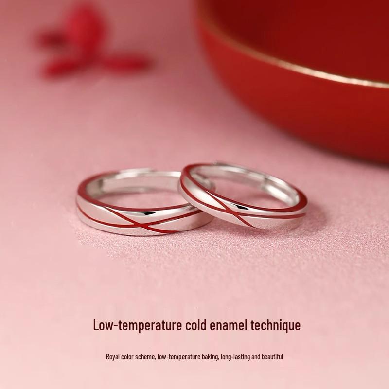 Yue Lao Red Thread S925 Sterling Silver Couple Ring – Simple, Elegant Design 2025 Model